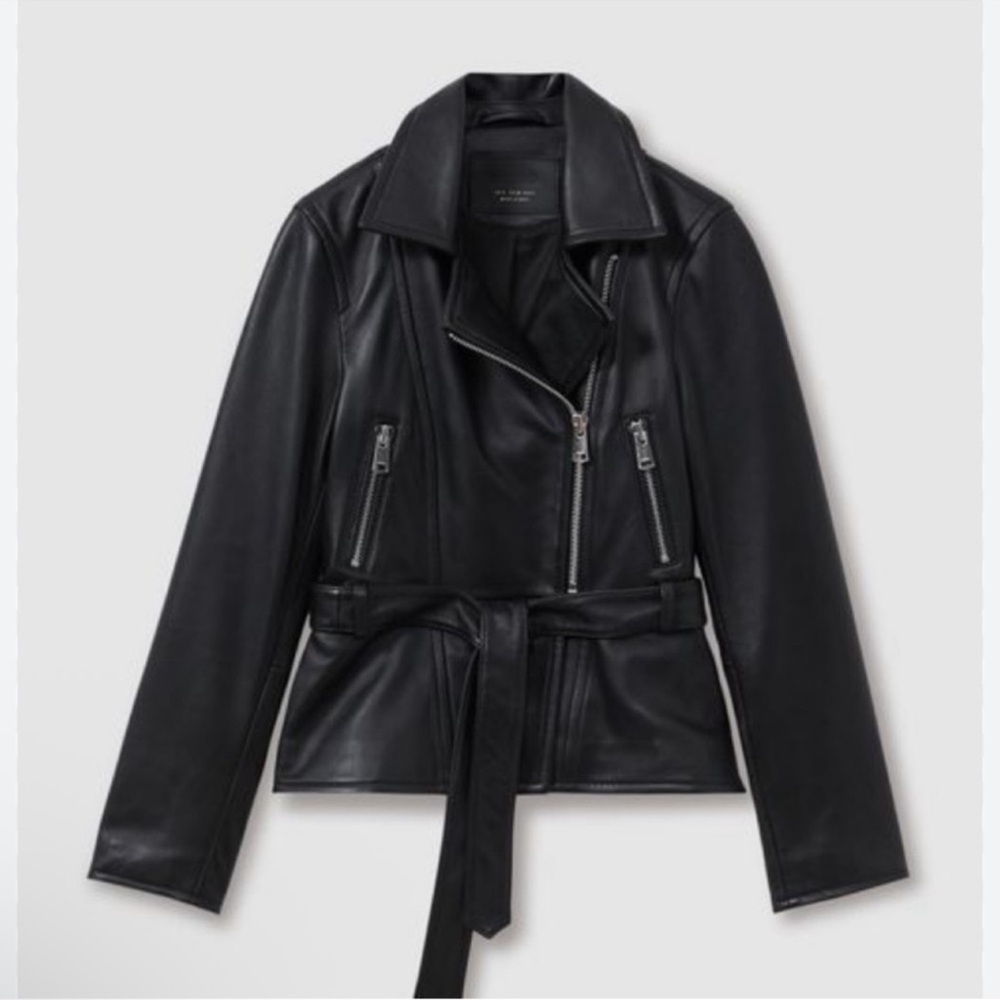 Reiss Febe Black Leather Moto Jacket 8US